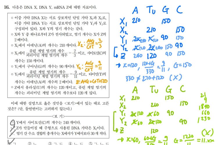 2021학년도 대수능 생명과학 II 16번 '샤가프의 법칙' 풀이