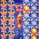 8-bit 도트 그래픽으로 가운데에 플레이어가, 좌우로 작물들이 보이는 스크린샷. 위쪽으로는 스프링쿨러도 보인다.